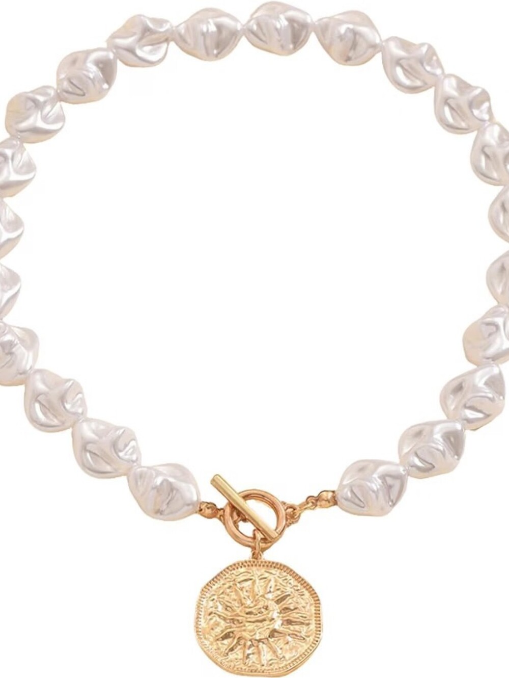 Gold Pearl Beaded Chain Coin Choker Necklace - Picture 5 of 5